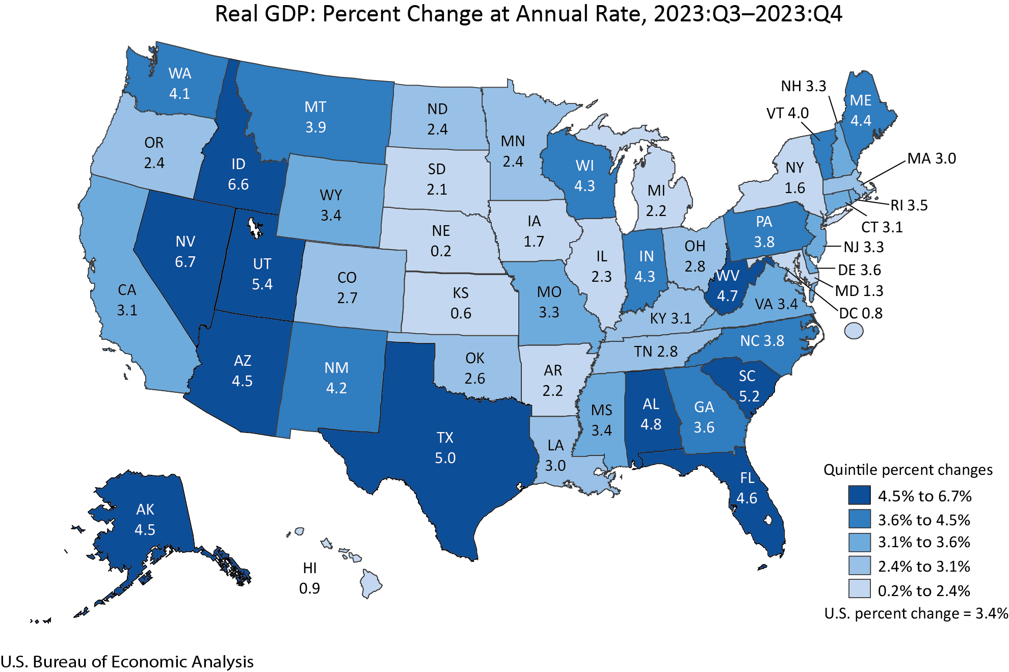 Map: Real GDP: Percent Change at Annual Rate, 2023:Q3-2023:Q4