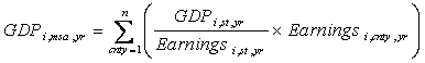 Formula for GDP by state to earnings ratio