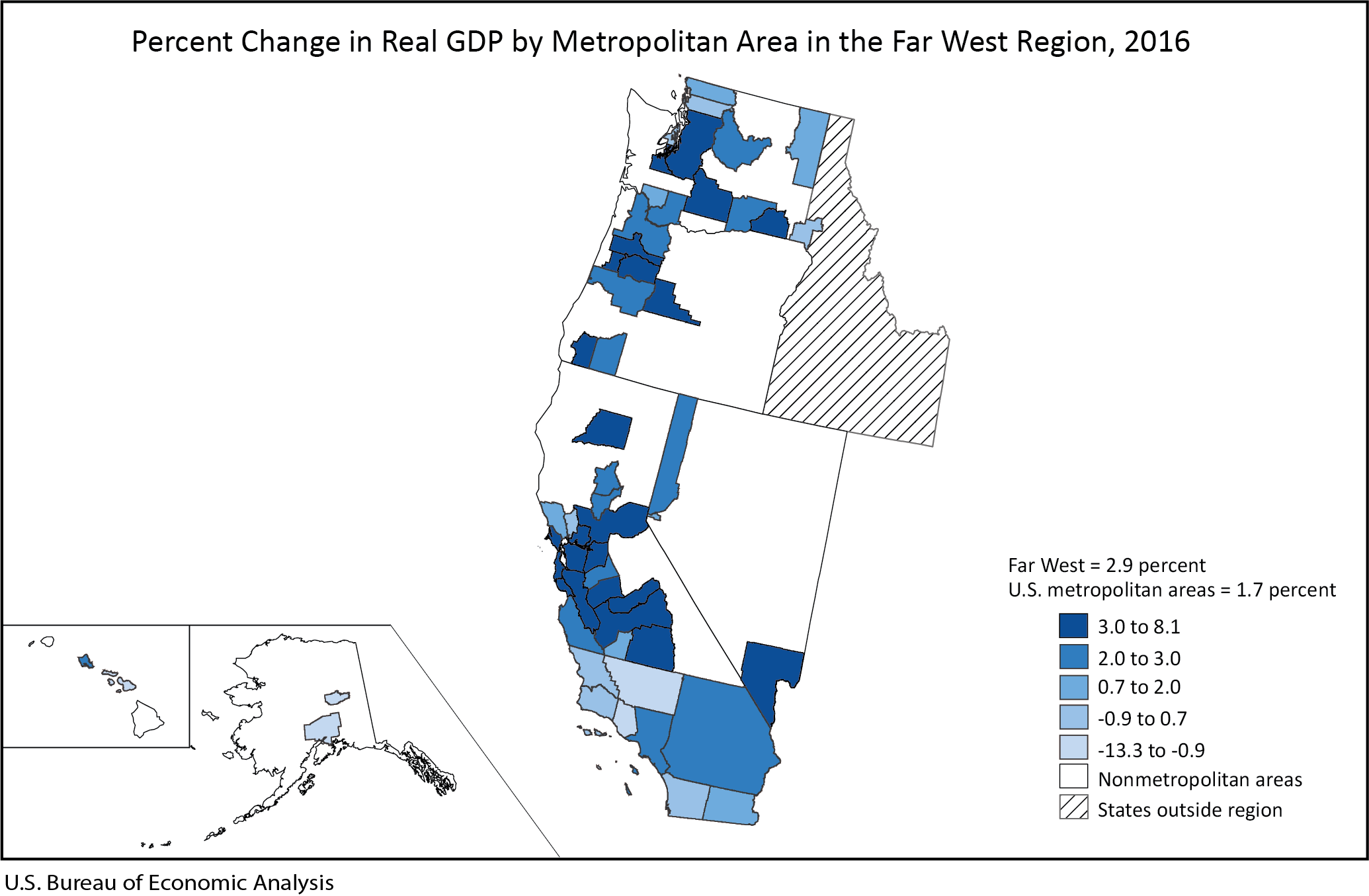 Graph of Percent Change in Real GDP by Metropolitan Area in the Far West Region, 2016