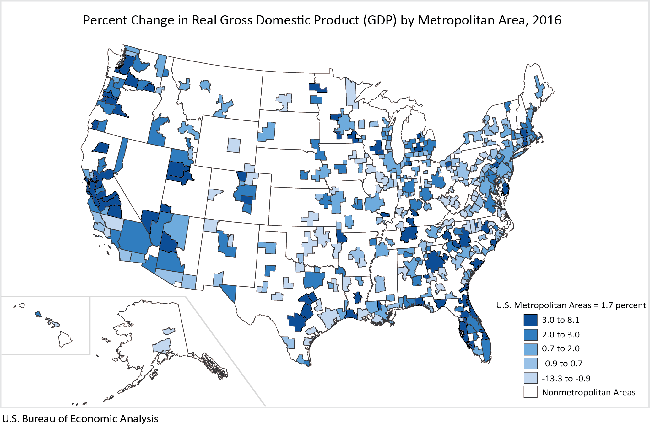 Graph of Percent Change in Real GDP by Metropolitan Area, 2016