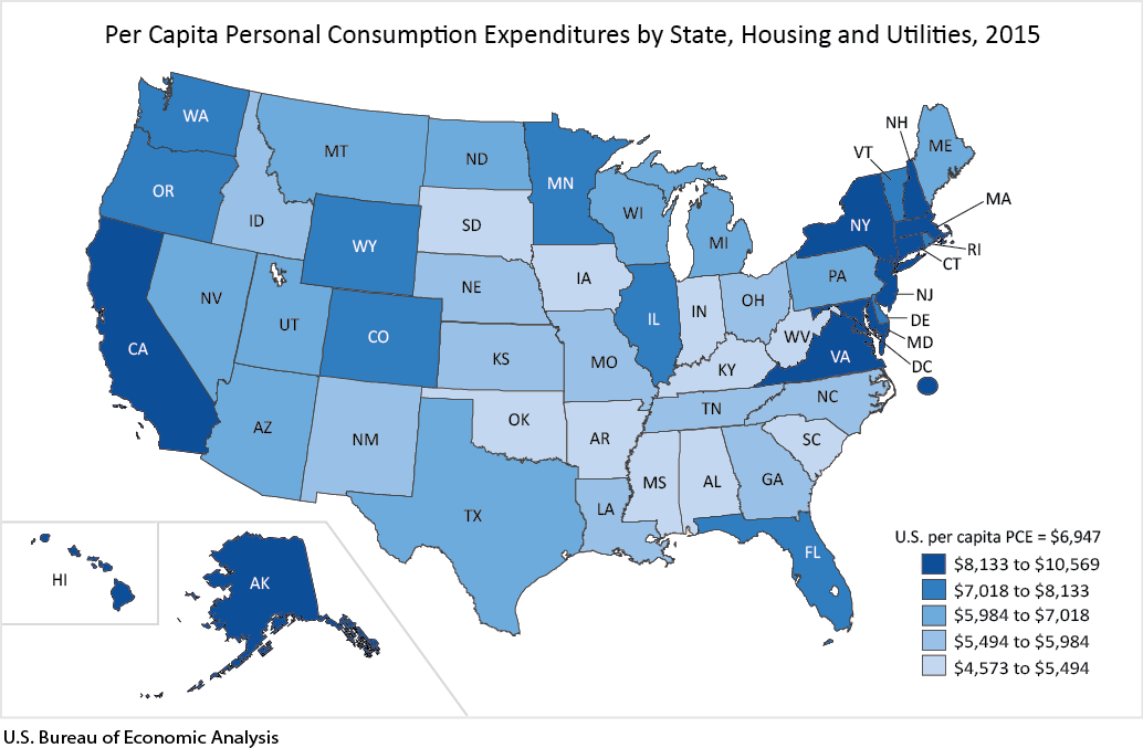 Per Capita PCE, Housing & Utilities, 2015