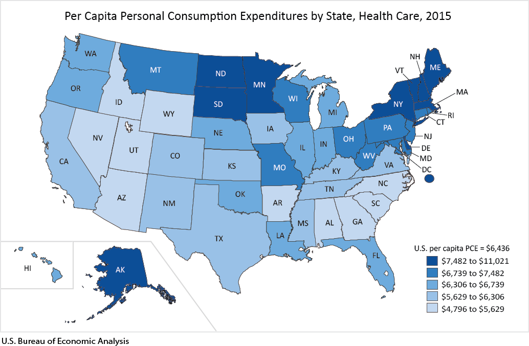 Per Capita PCE, Healthcare, 2015