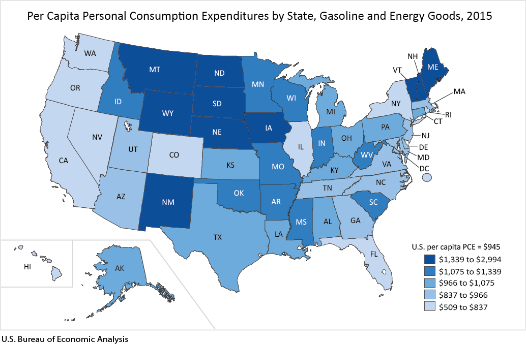 Per Capita PCE, Gasoline & Energy Goods, 2015