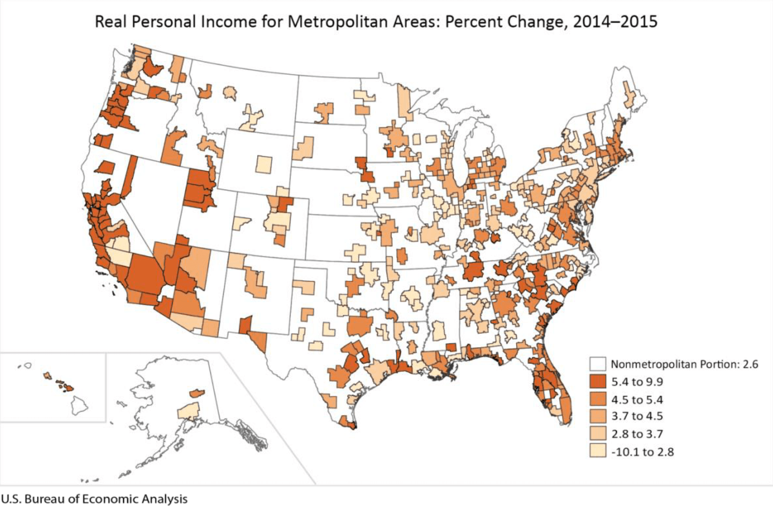 Real Personal Income for Metropolitan Areas: Percent Change, 2014-2015