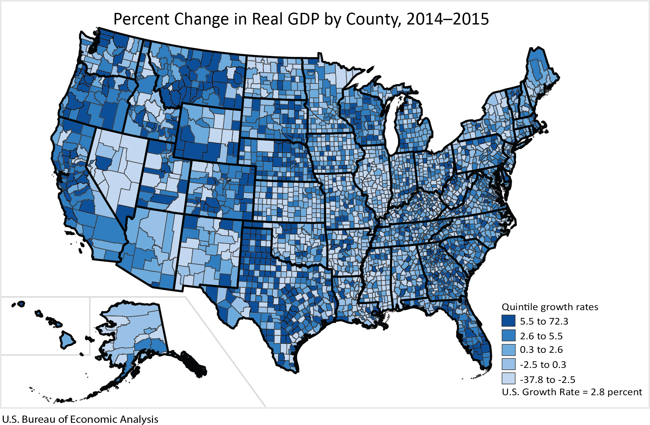 Percent Change in Real GDP by County, 2014-2015