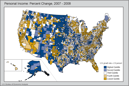 Map of US county local area personal income
