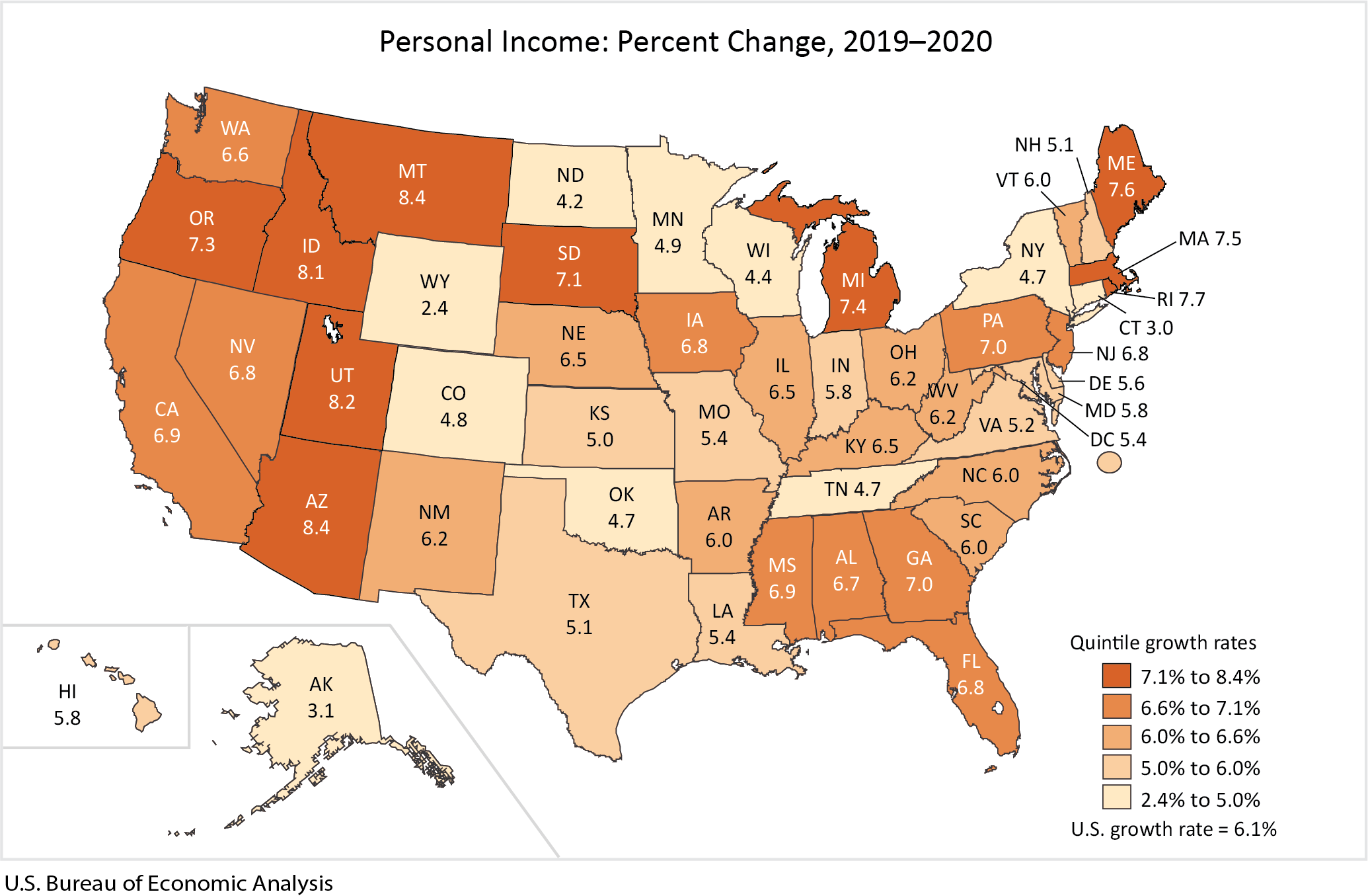 chart: State Annual Personal Income, 2020 (Preliminary) and State Quarterly Personal Income, 4th Quarter 2020