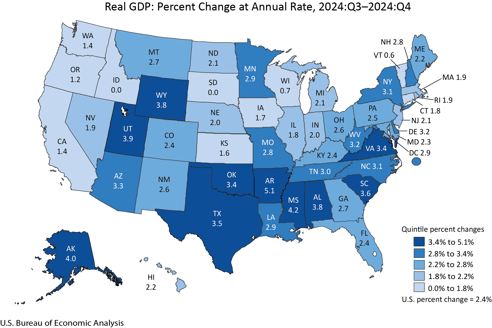 Map: Real GDP: Percent Change at Annual Rate, 2024:Q3-2024:Q4
