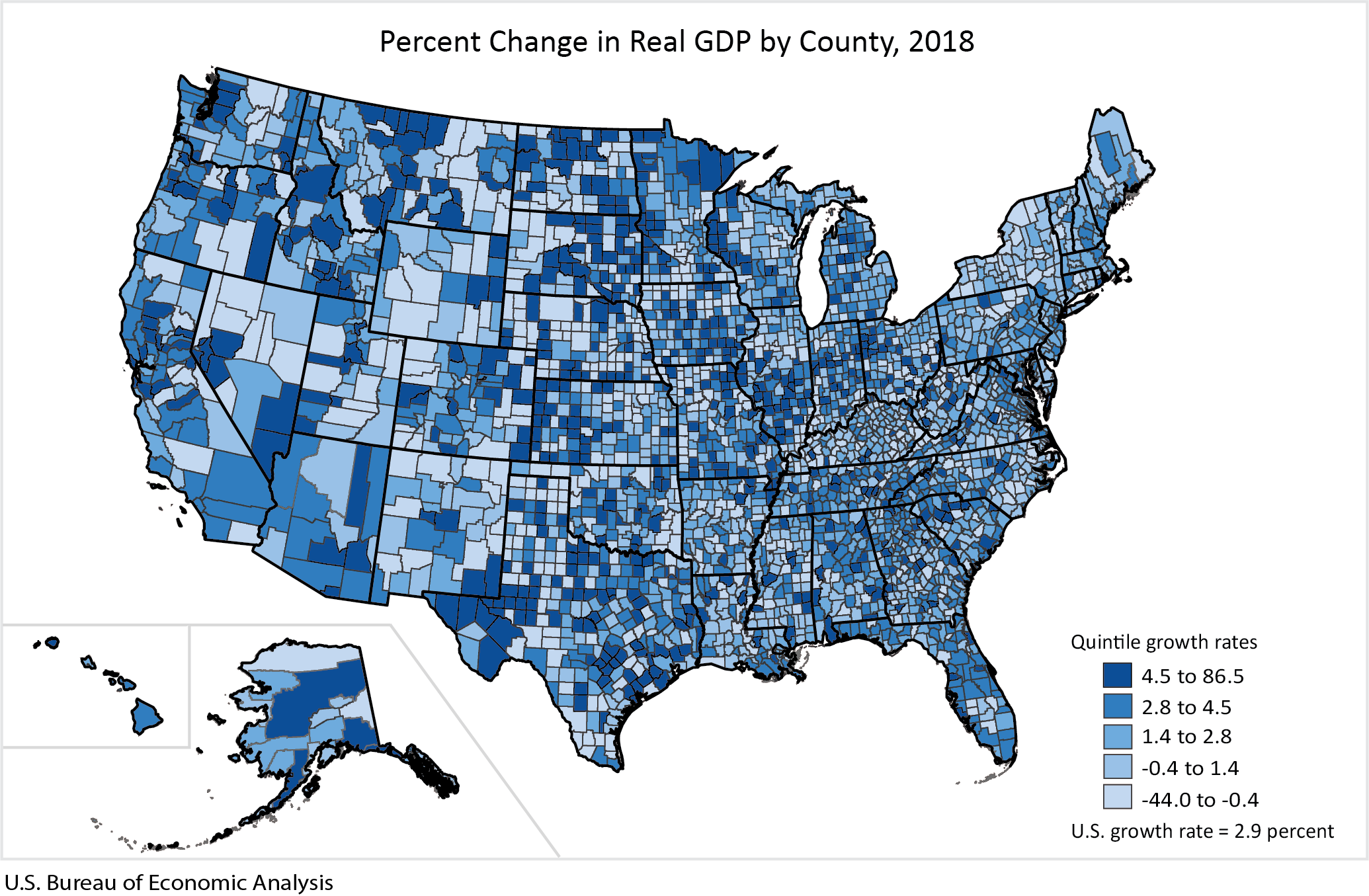 Percent Change in Real GDP by County, 2018