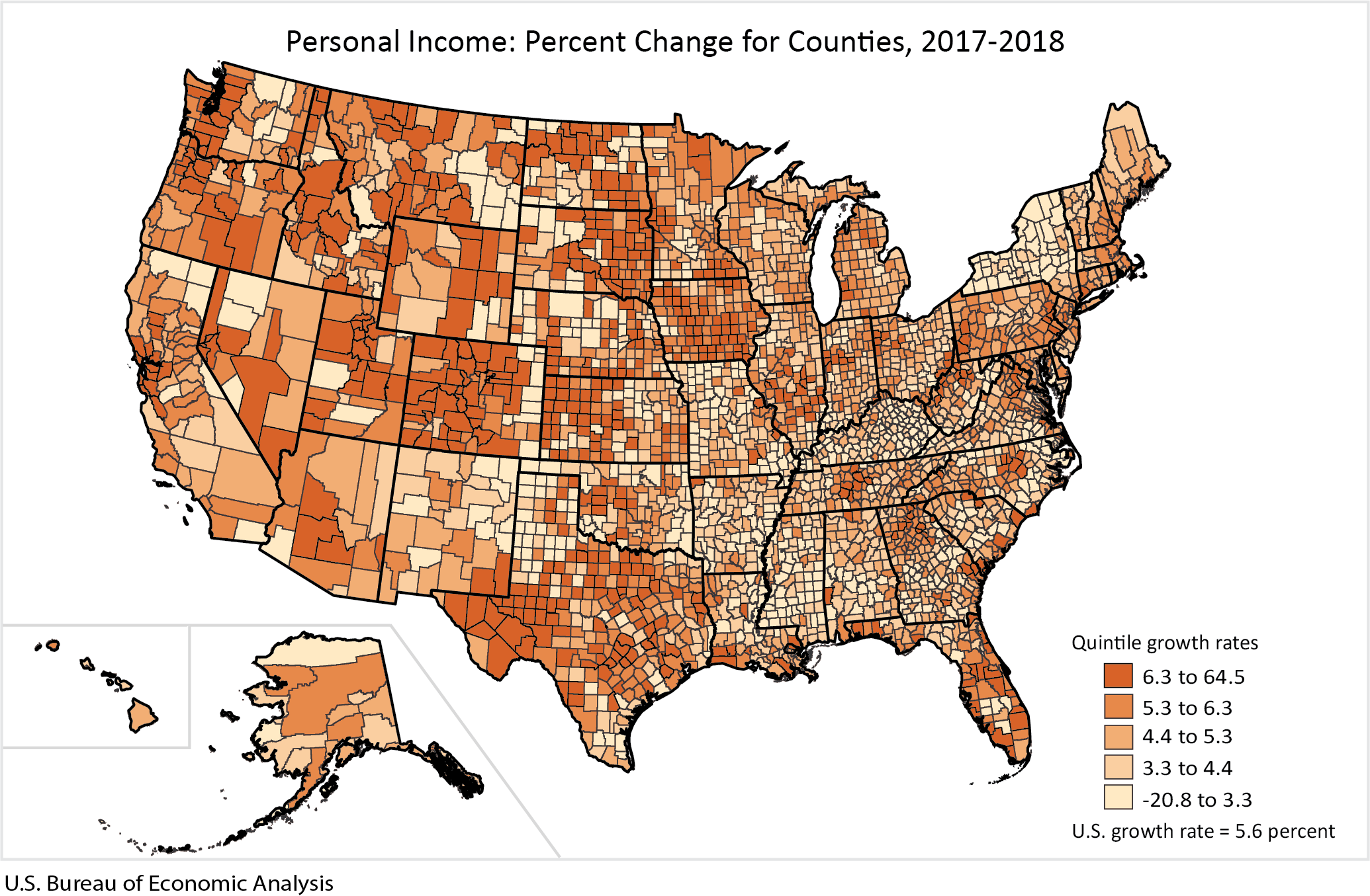 Personal Income: Percent Change for Counties, 2017-2018