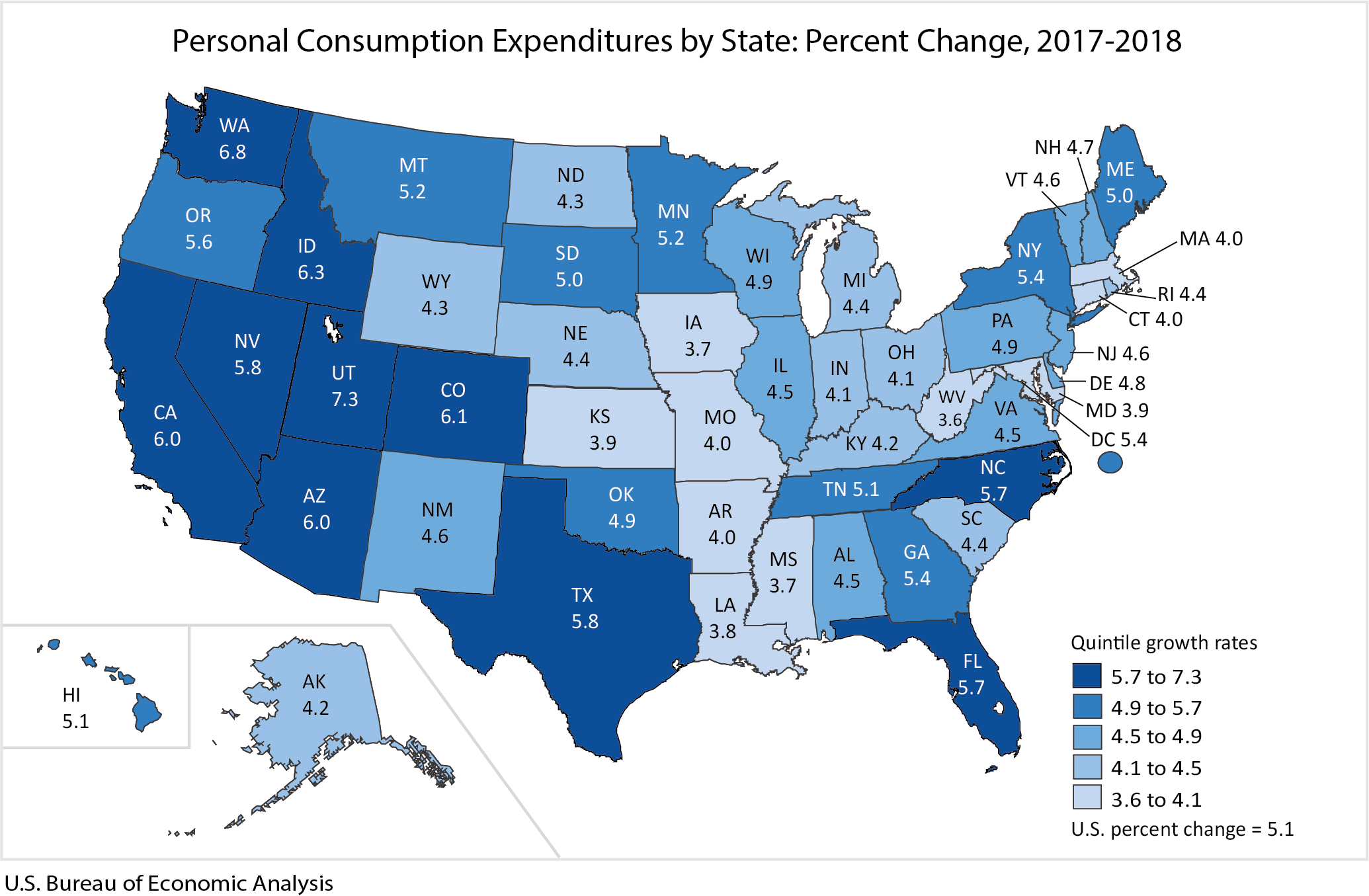 map: PCE by State: Percent Change, 2017-2018