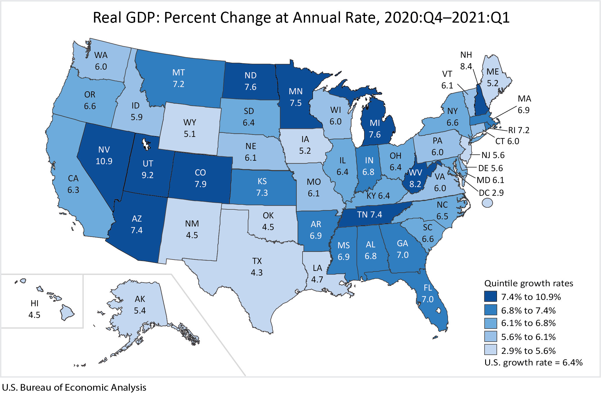 Gross Domestic Product by State, 1st Quarter 2021 U.S. Bureau of