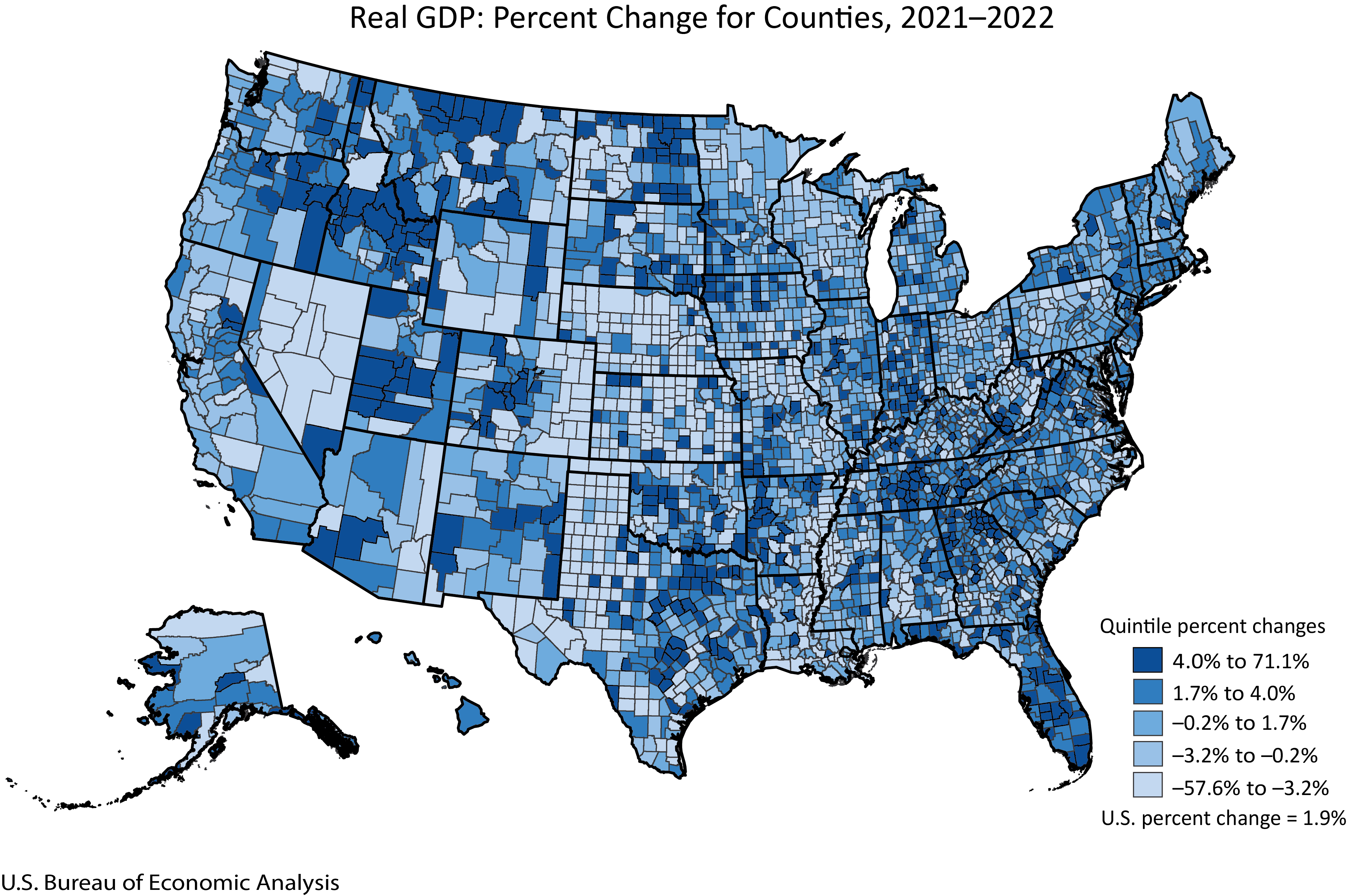 map: Real GDP: Percent Change for Counties, 2021-2022