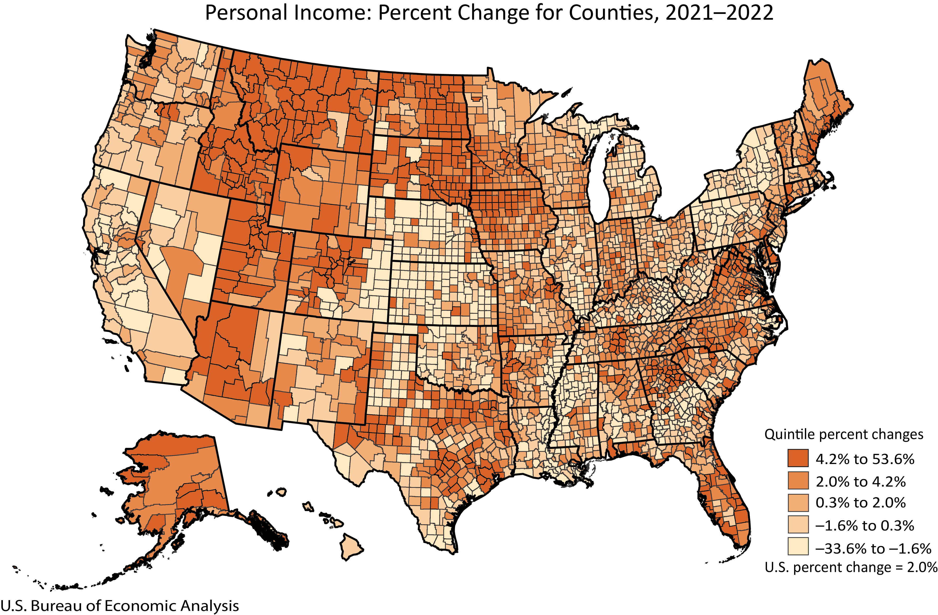 Map: PI percent Change for Counties 2021-2022