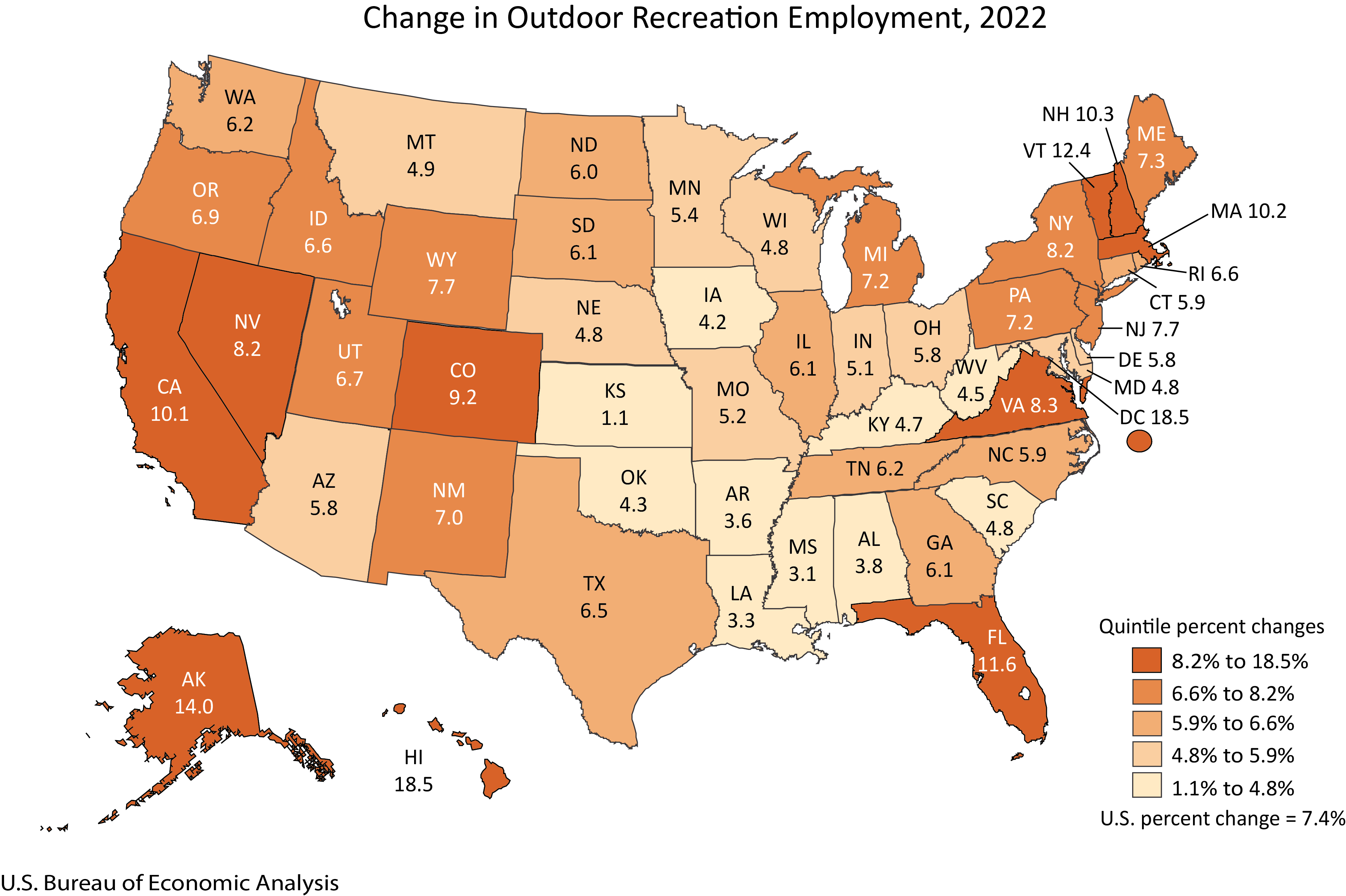Map: Change in Outdoor Recreation Employment