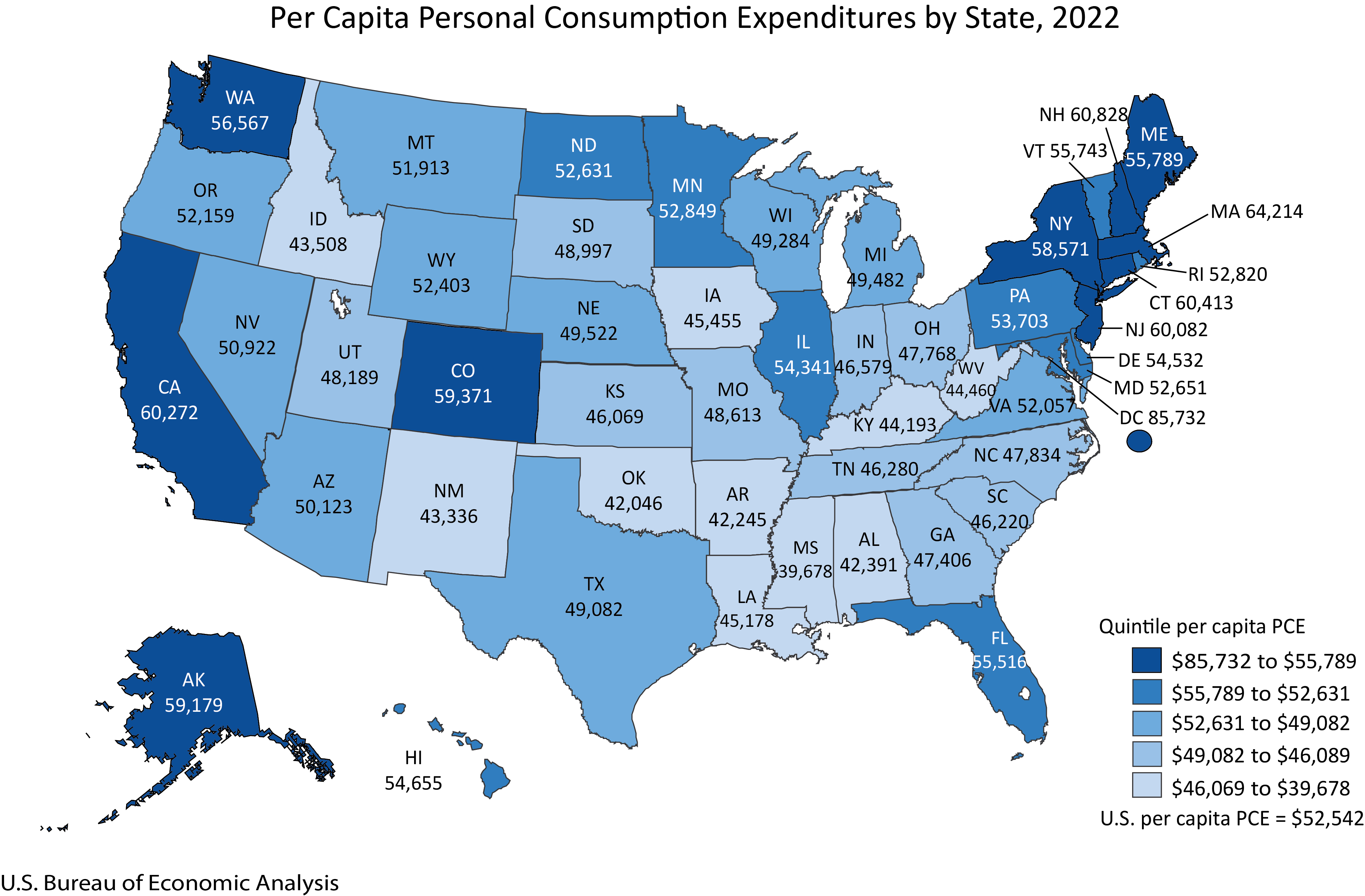 Per Capita Personal Consumption Expenditures by State, 2022
