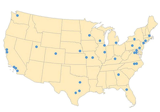 Map of US showing Federal Statistical Research Data Center locations.